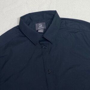 H&M Dress Shirt Mens Medium Black Slim easy iron button up